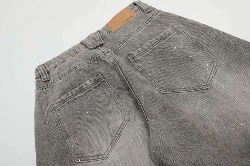 New high street retro inkjet denim wide-leg pants